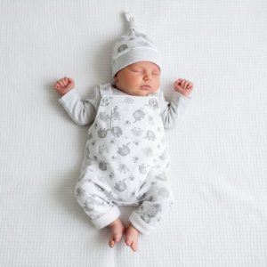Elephant Dungaree Set – by Just Too Cute (3–8 lbs)