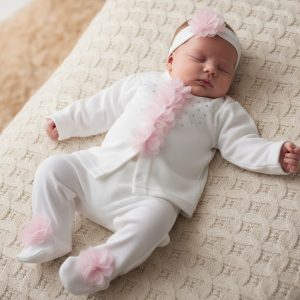 Sequin Flower Three Piece Set – by Visara & Vivaki (0–9 Months)