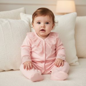 Pink “Lace” All In One – by Just For Me (0–3 Months) LAST ONE‼️