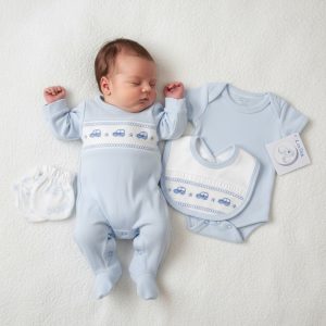 Smocked “Cars” 4 Piece Set – by Tiny Chick (5–8lbs)
