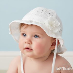 White Broderie Anglaise Flower Hat – by Soft Touch (0–24 Months)