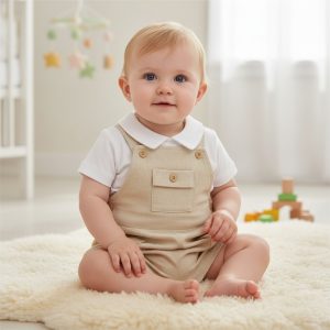 Taupe Short Dungaree Set – by My Little Chick (Newborn–6 Months)