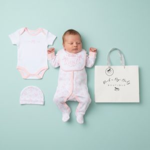 “Hello Sweet Girl” 5 Piece Layette Set – by Rock-a-Bye Boutique (Newborn–6 Months)