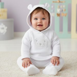 Teddy Textured 2-Piece Hoodie & Pants Set – White – by Rock-a-Bye Boutique (0–6 Months)