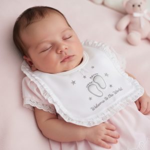 “Welcome” Embroidered Bib – by My Little Chick (One Size)