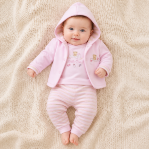 Pink Welcome Jacket 3-Piece Set – by Just Too Cute (0–3 Months)