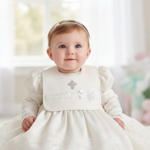 Cross Christening Bib – by My Little Chick (One Size)