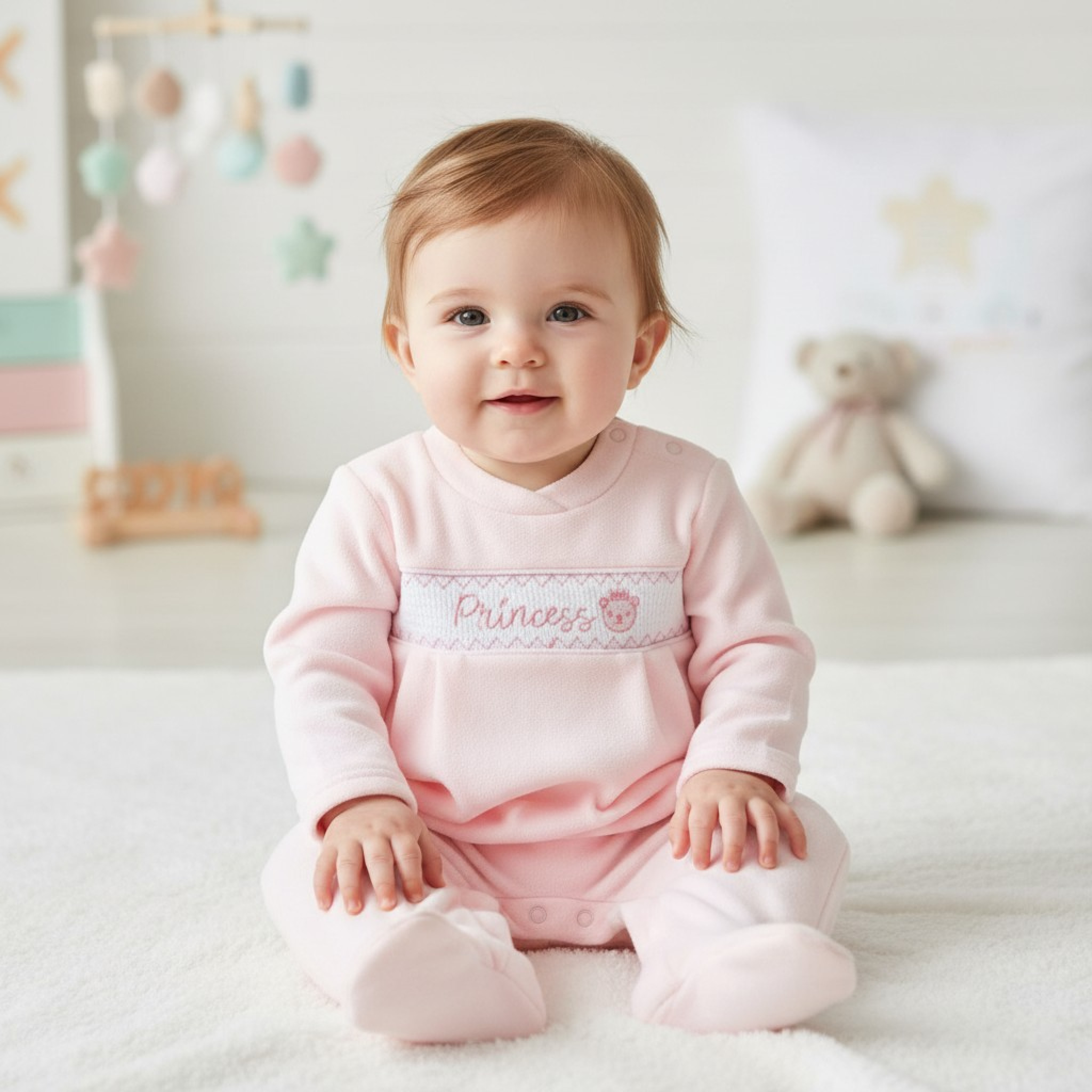 Smocked Princess Velour All-in-One – by My Little Chick (Newborn-6 months)