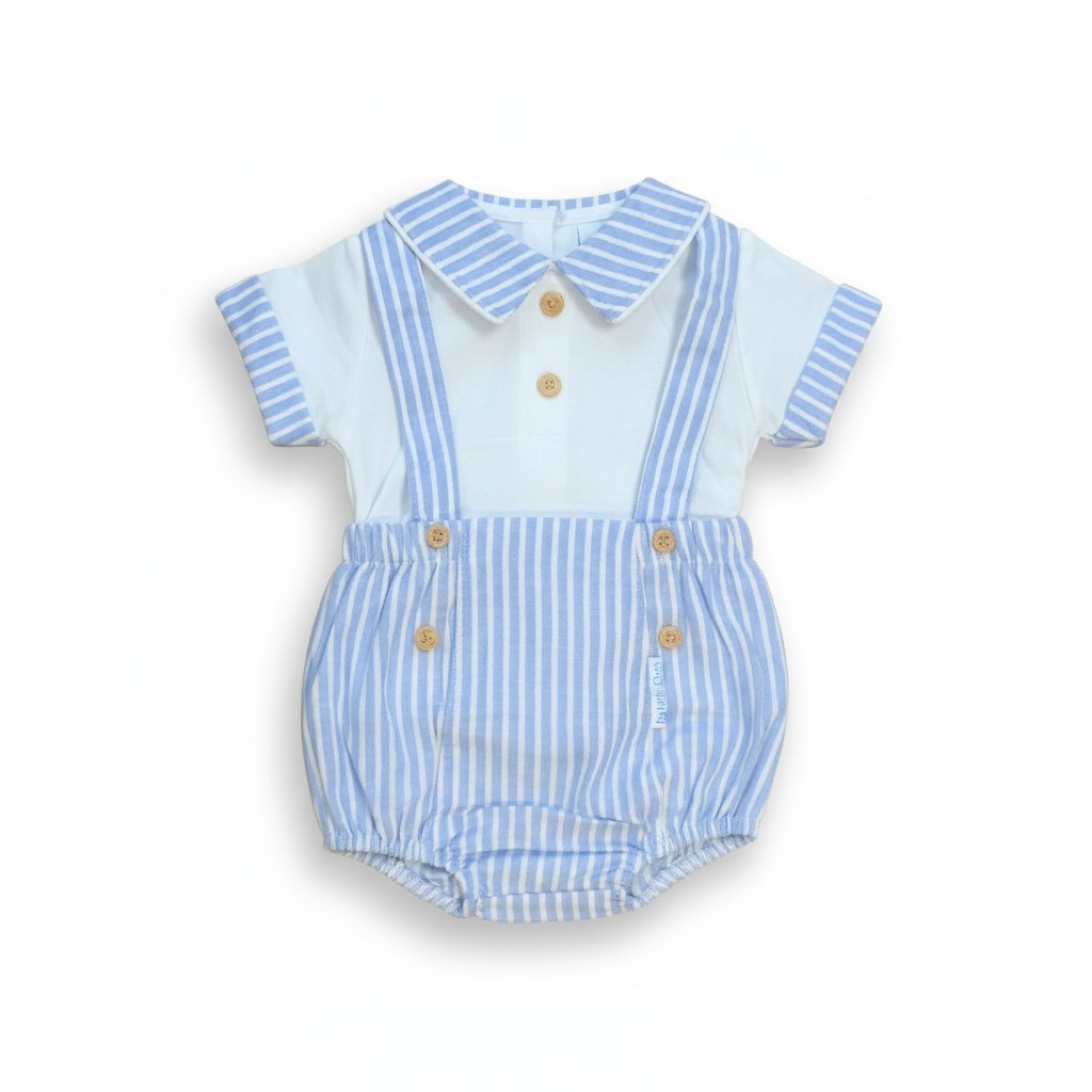 Oxford Stripe Short Dungaree Set by My Little Chick (Newborn–6 Months) - Image 2