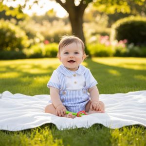 Oxford Stripe Short Dungaree Set by My Little Chick (Newborn–6 Months)