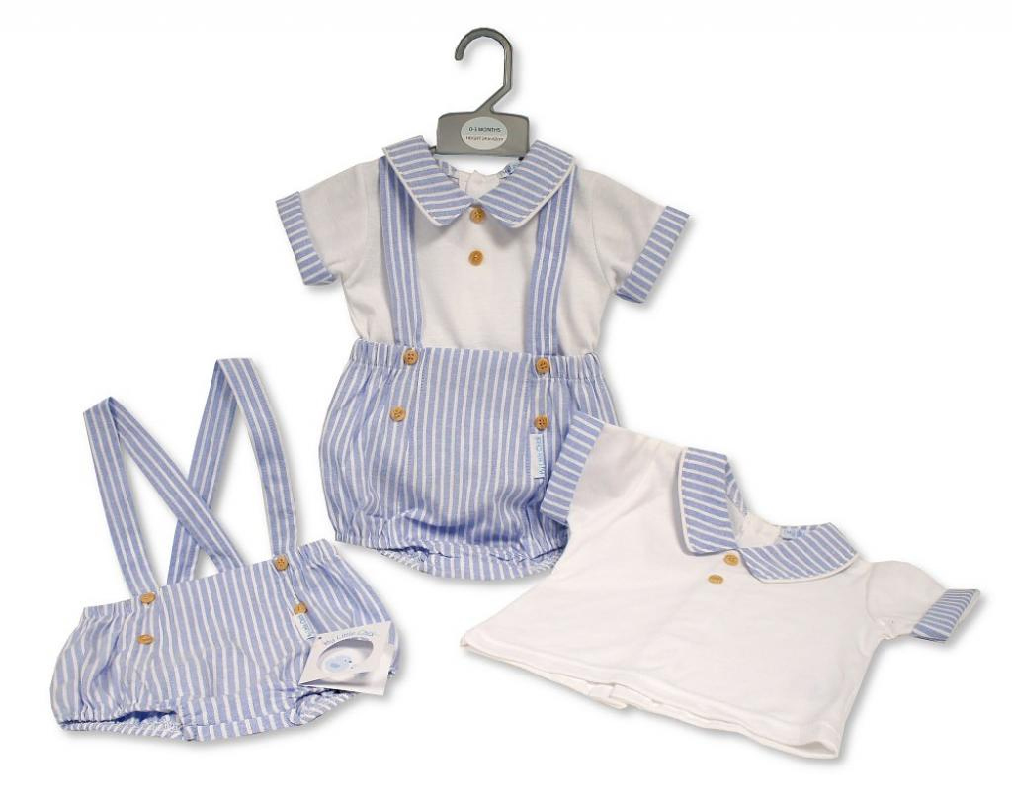 Oxford Stripe Short Dungaree Set by My Little Chick (Newborn–6 Months) - Image 3