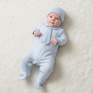 Pinstripe Tie Sleepsuit & Hat Set – by My Little Chick (0–6 Months)