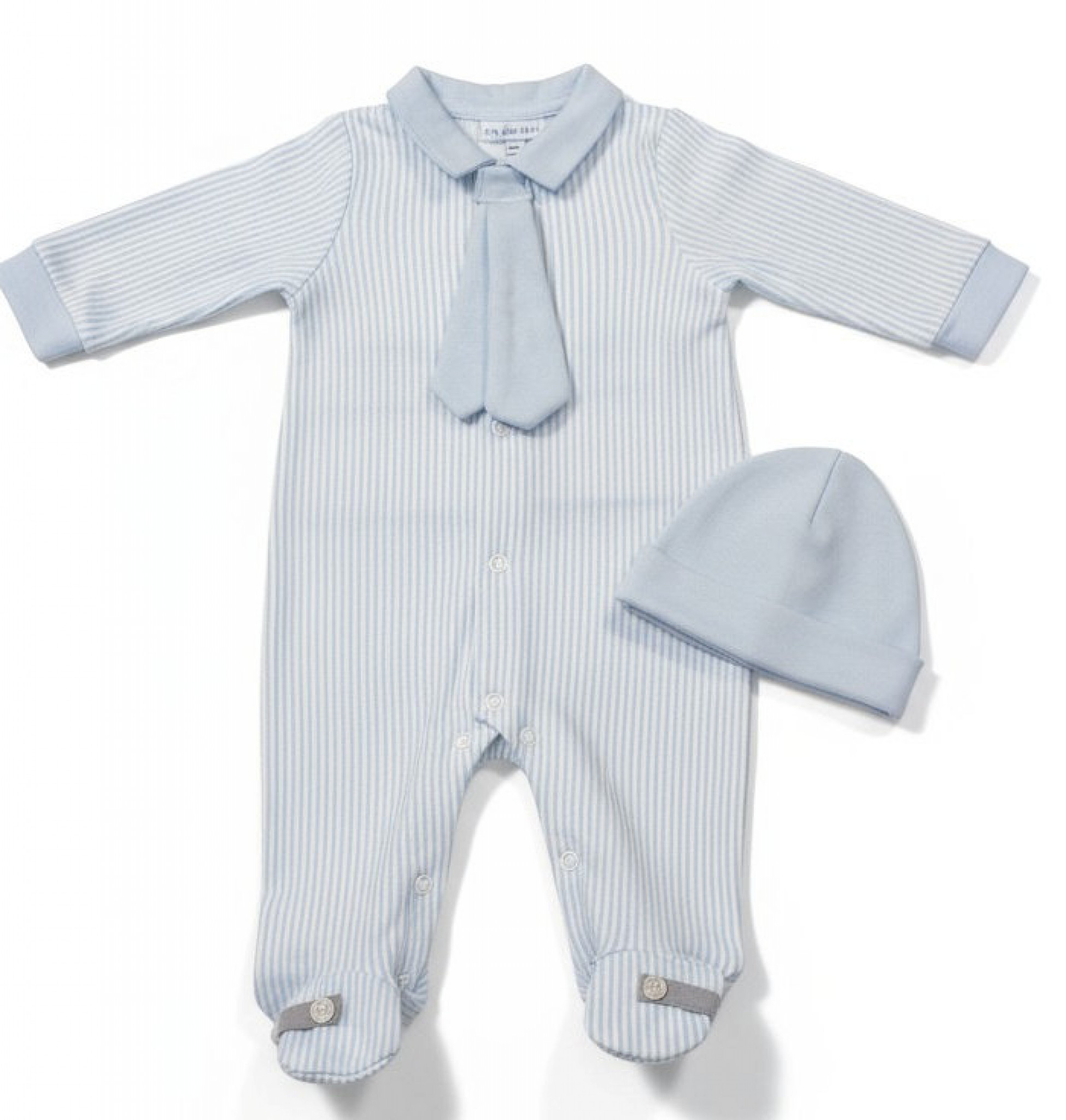 Pinstripe Tie Sleepsuit & Hat Set – by My Little Chick (0–6 Months) - Image 2
