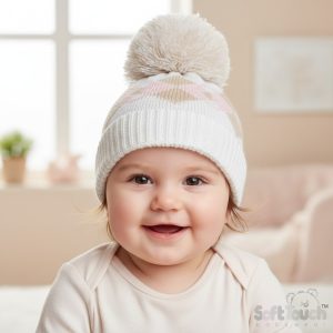 Pink Argyle Pom Pom Hat – by Soft Touch (Newborn–12 Months)