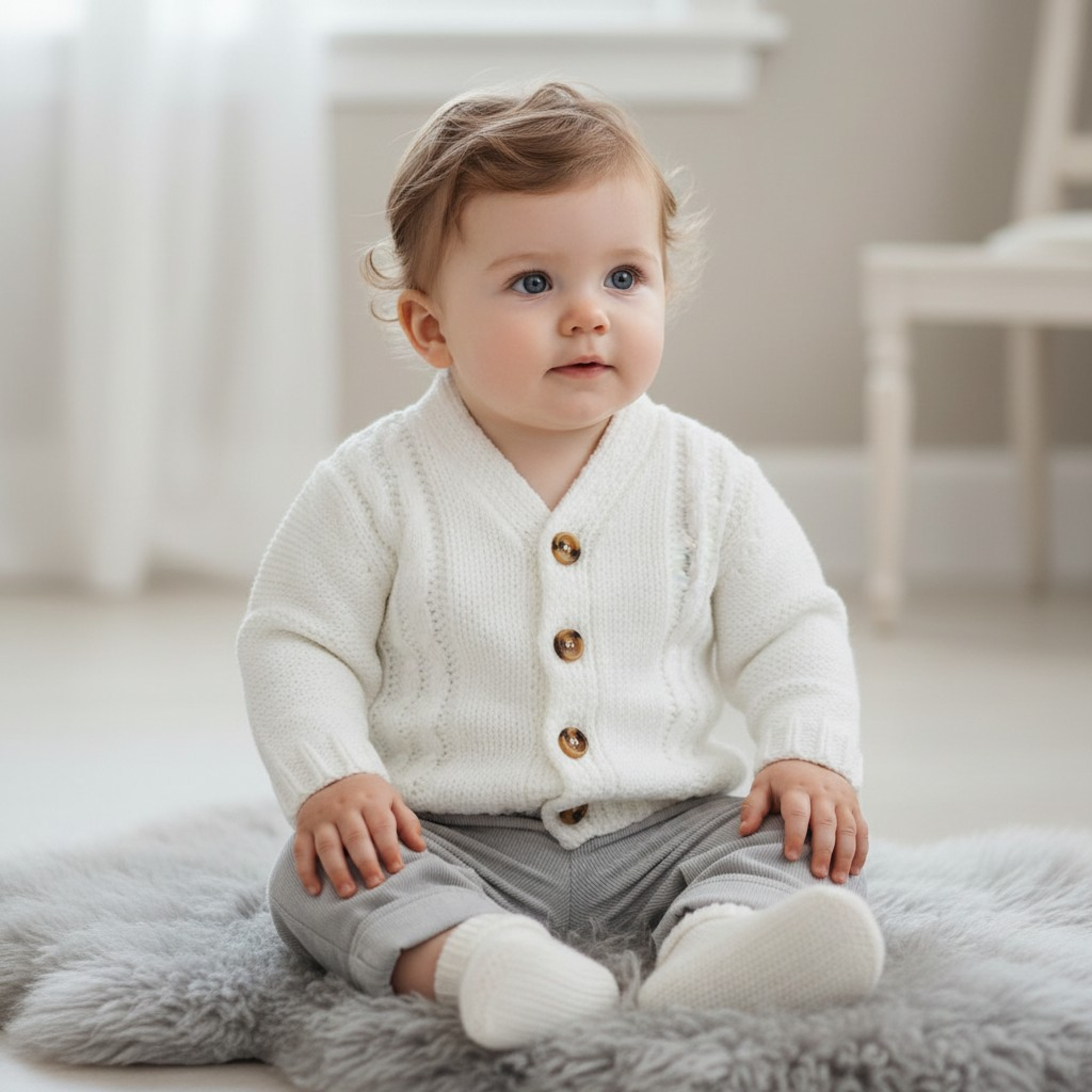 White Chunky Cable Knit Cardigan – by Nursery Time (Newborn–12 Months)
