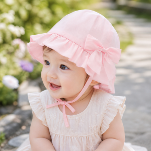 Pink Lined Zig Zag Bow Summer Hat – by Soft Touch (12–24 Months)
