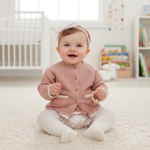 Knitted “Floral” Set Including Tights – by Rock-a-Bye Boutique (0–12 Months)