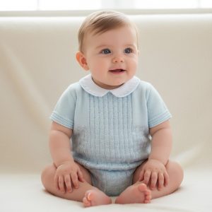 Cotton Sky Blue Leon Romper – by Pex (Newborn–6 Months)