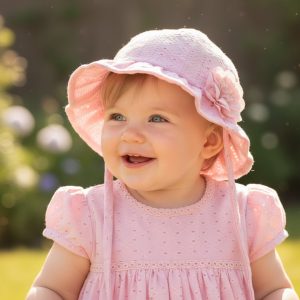 Pink Broderie Anglaise Flower Hat – by Soft Touch (0–24 Months)