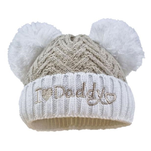 “I Love My Daddy” Coffee Pom Pom Hat – by Soft Touch (Newborn–12 Months)