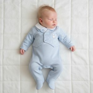 Sky Blue Bear & Stars Faux Jacket All In One – by My Little Chick