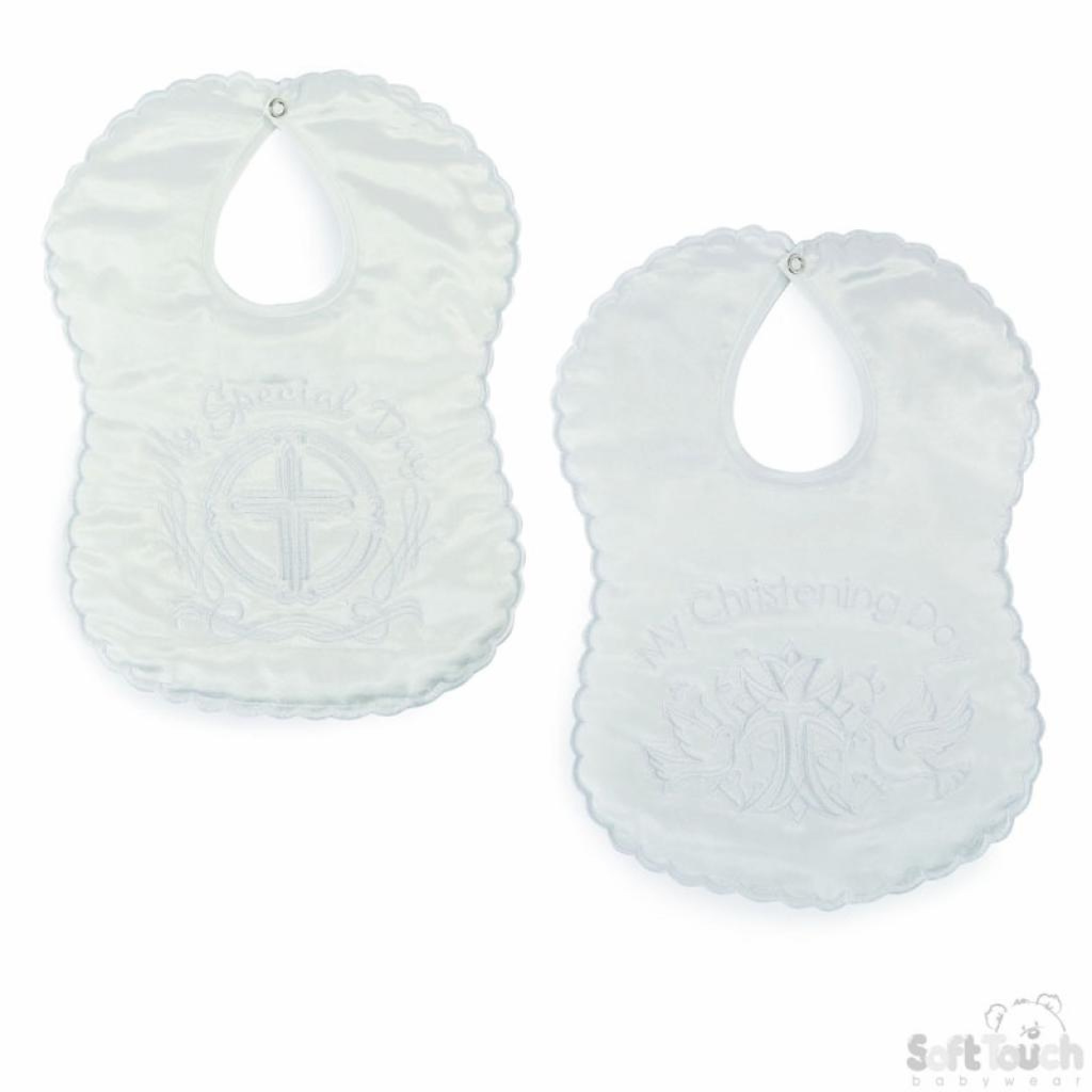 White Satin Christening Bib – “My Special Day” – by Soft Touch - Image 2