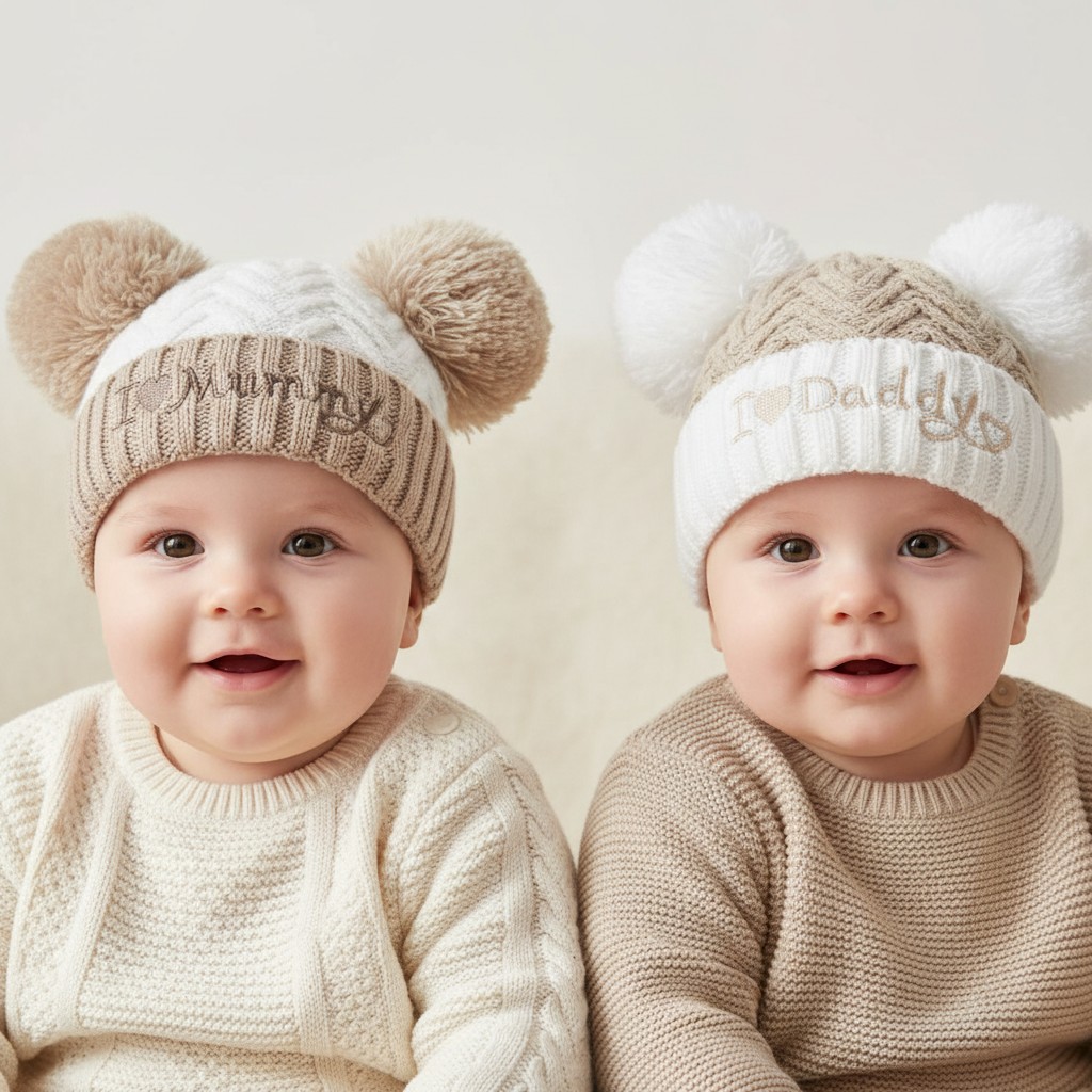 “I Love My Daddy” Coffee Pom Pom Hat – by Soft Touch (Newborn–12 Months) - Image 2
