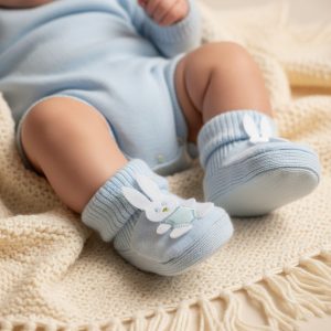 Blue Bunny Booties – by Soft Touch (Newborn)