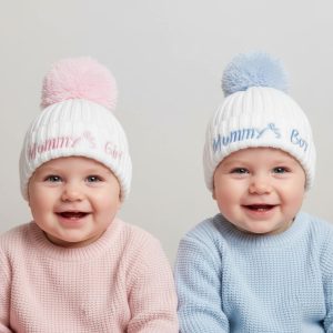 Mummy’s Girl / Boy Ribbed Knit Pom Pom Hat – (Newborn–12 Months)