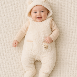 Sherpa Teddy Overall Set – by Rock-a-Bye Boutique (0–6 Months)