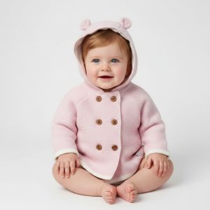 Pink Hooded Double Knit Cardigan – by Rock-a-Bye Baby (0–12 Months)