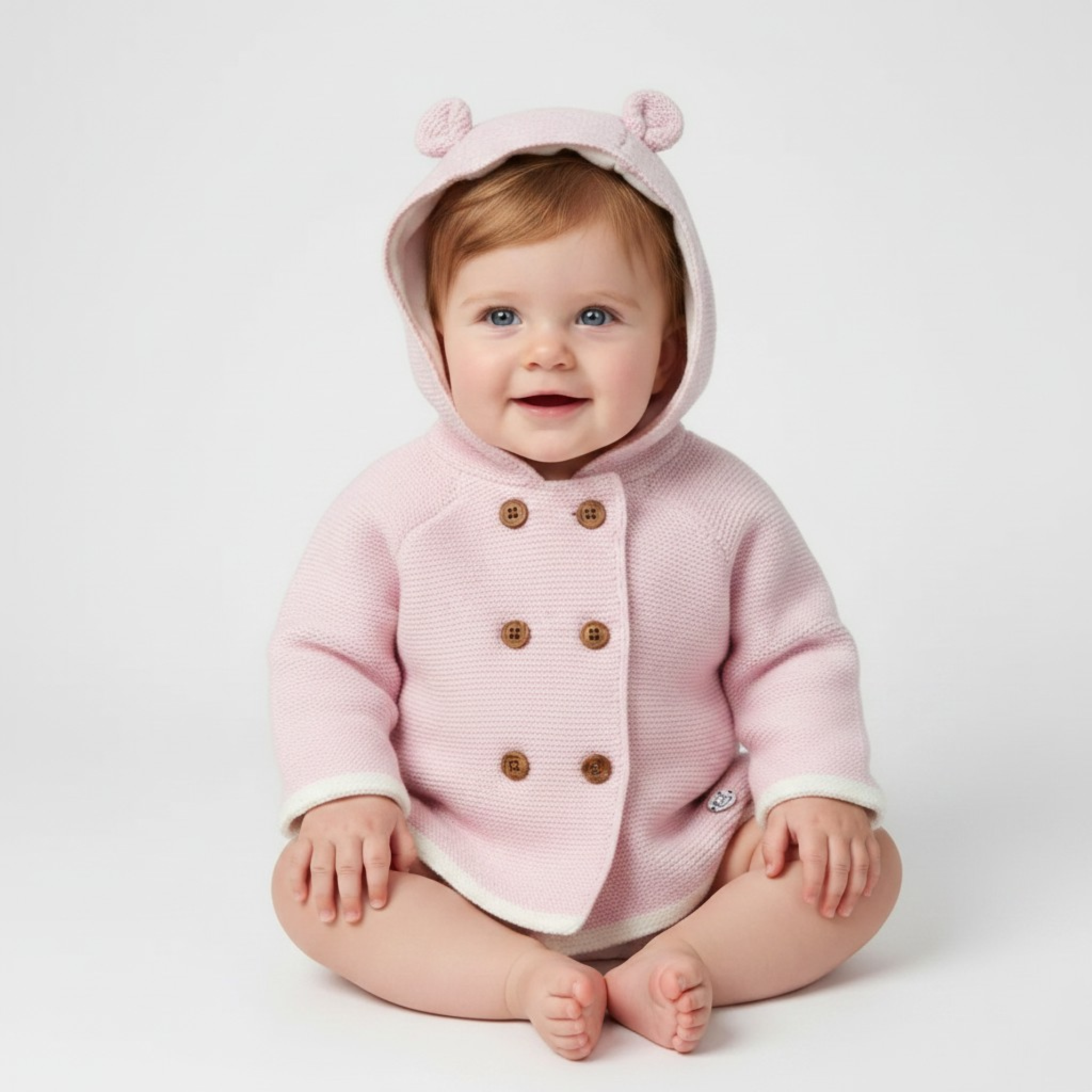 Pink Hooded Double Knit Cardigan – by Rock-a-Bye Baby (0–12 Months)
