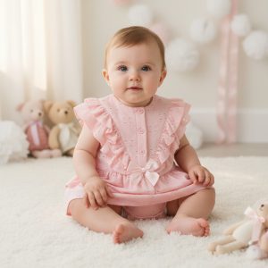 Broderie Anglaise Tiered Romper Dress – by My Little Chick (Newborn–6 months