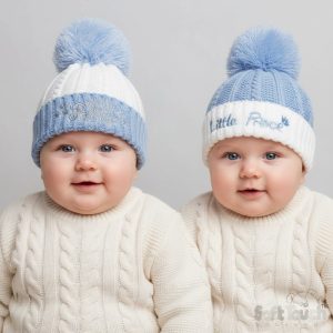 Sky Prince Pom Pom Hat – by Soft Touch (Newborn–12 Months)