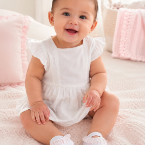 Pretty White Frill & Rosebud Infant Shoes Soft Touch (0–12 Months)