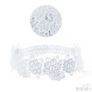 White Desert Rose Laced Headband – by Soft Touch (One Size)