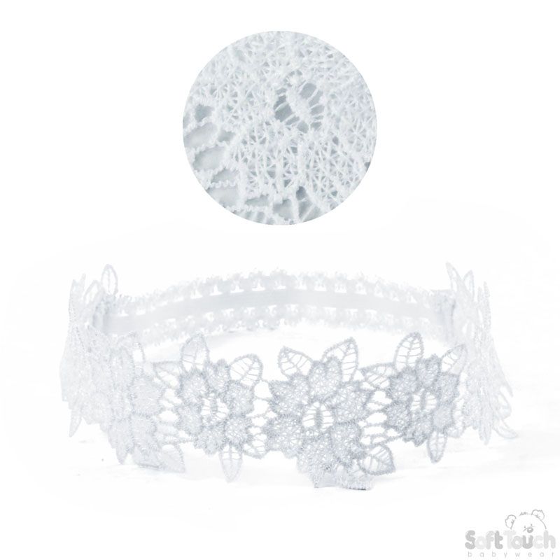 White Desert Rose Laced Headband – by Soft Touch (One Size)