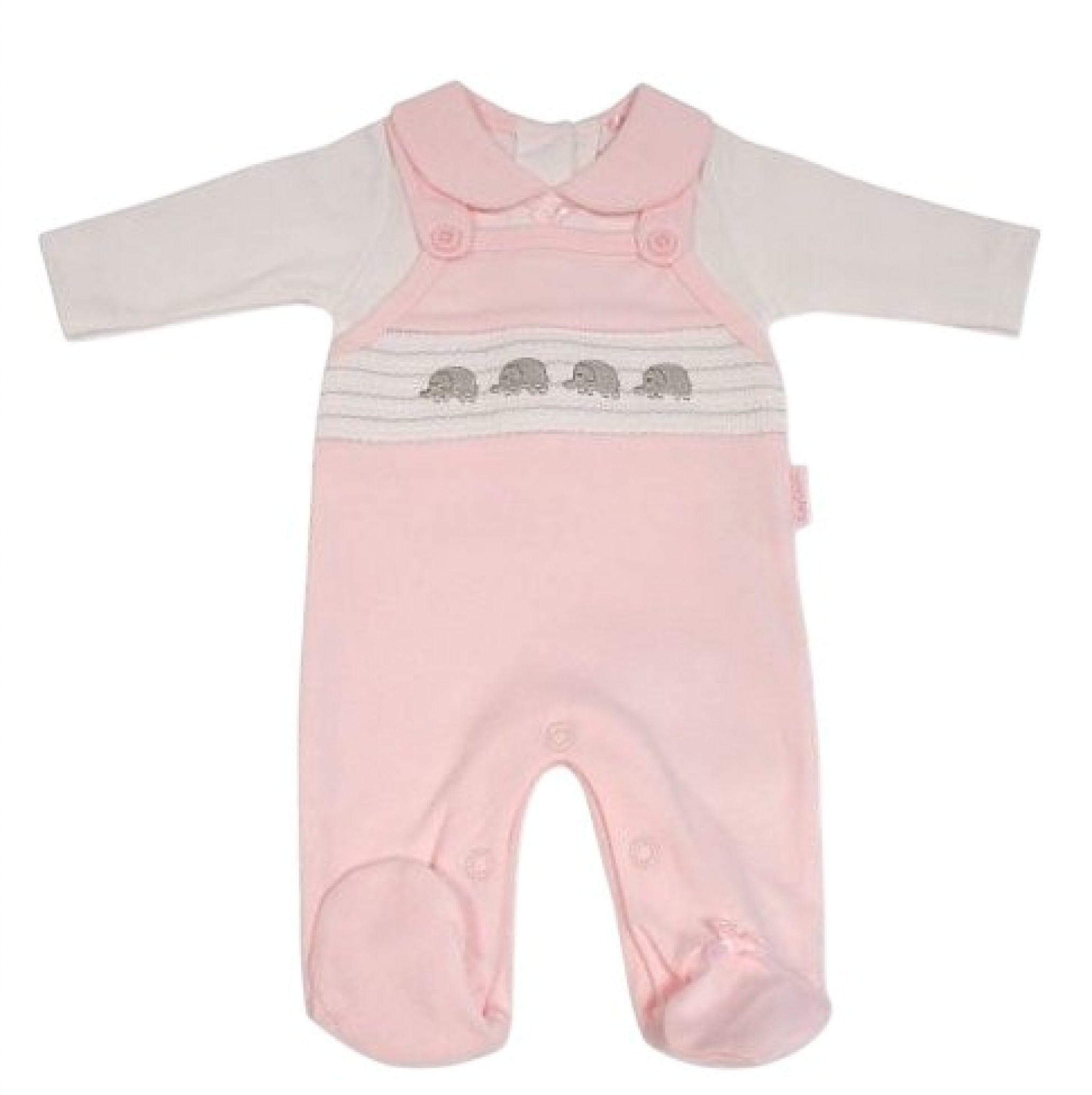 Pink & White Smocked Elephant All In One – by Tiny Chick (3–8 lbs) - Image 2