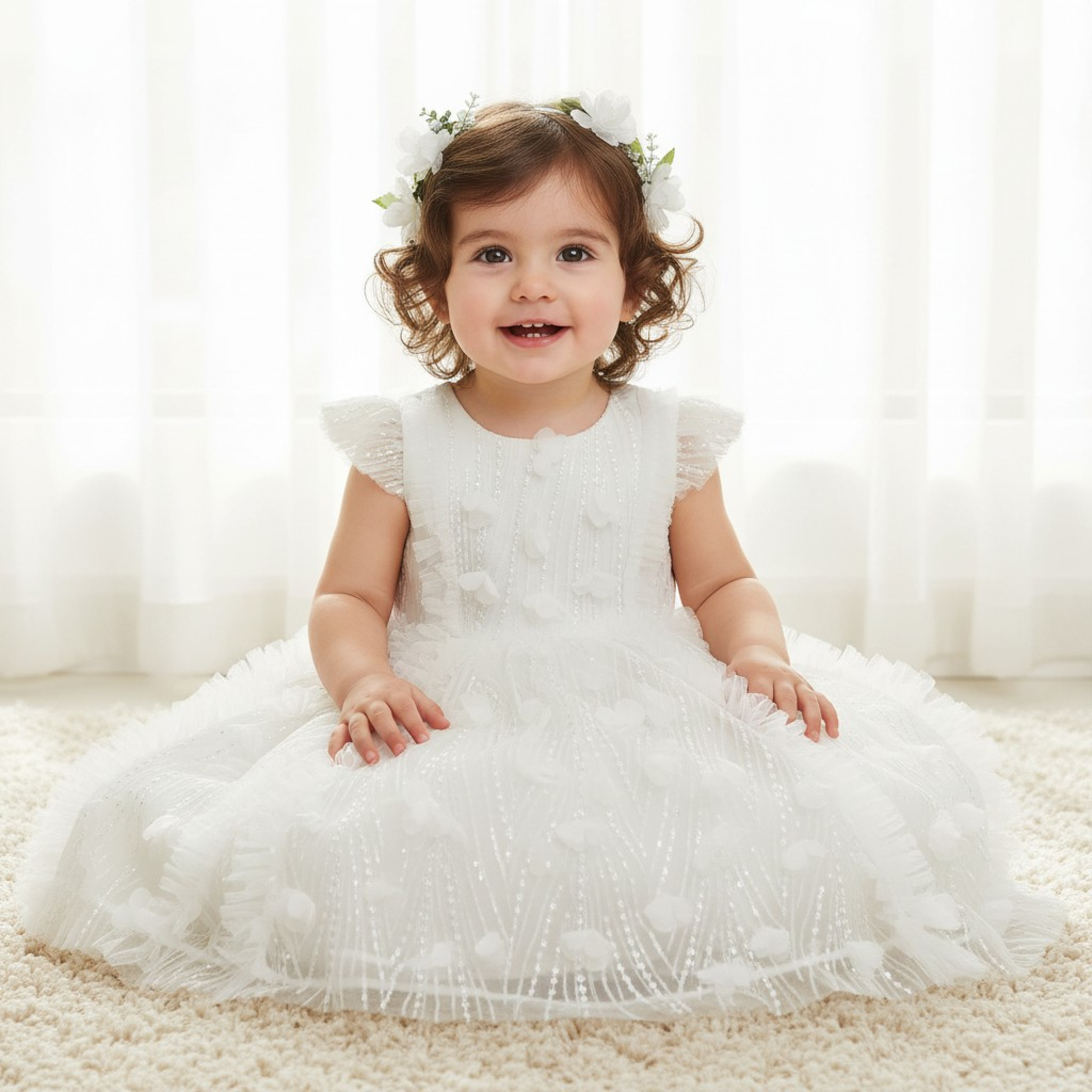 Ivory Floral Dress – by Tia London (6–24 Months)