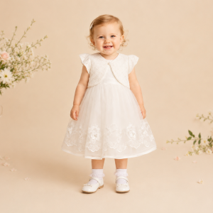 White Voile Dress & Bolero Set – by Melia (0–36 Months