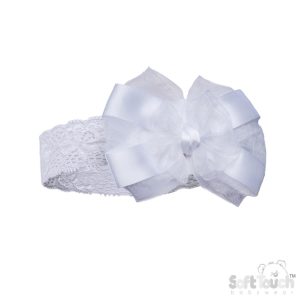 White Lace Bow Headband – by Soft Touch (One Size)