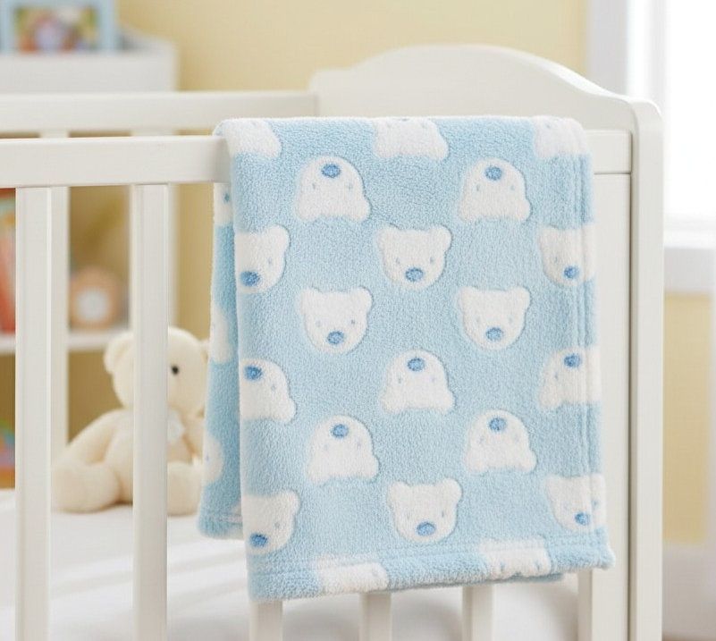 Sky Blue Printed Teddy Baby Wrap – by Snuggle Baby (75 x 100cm)