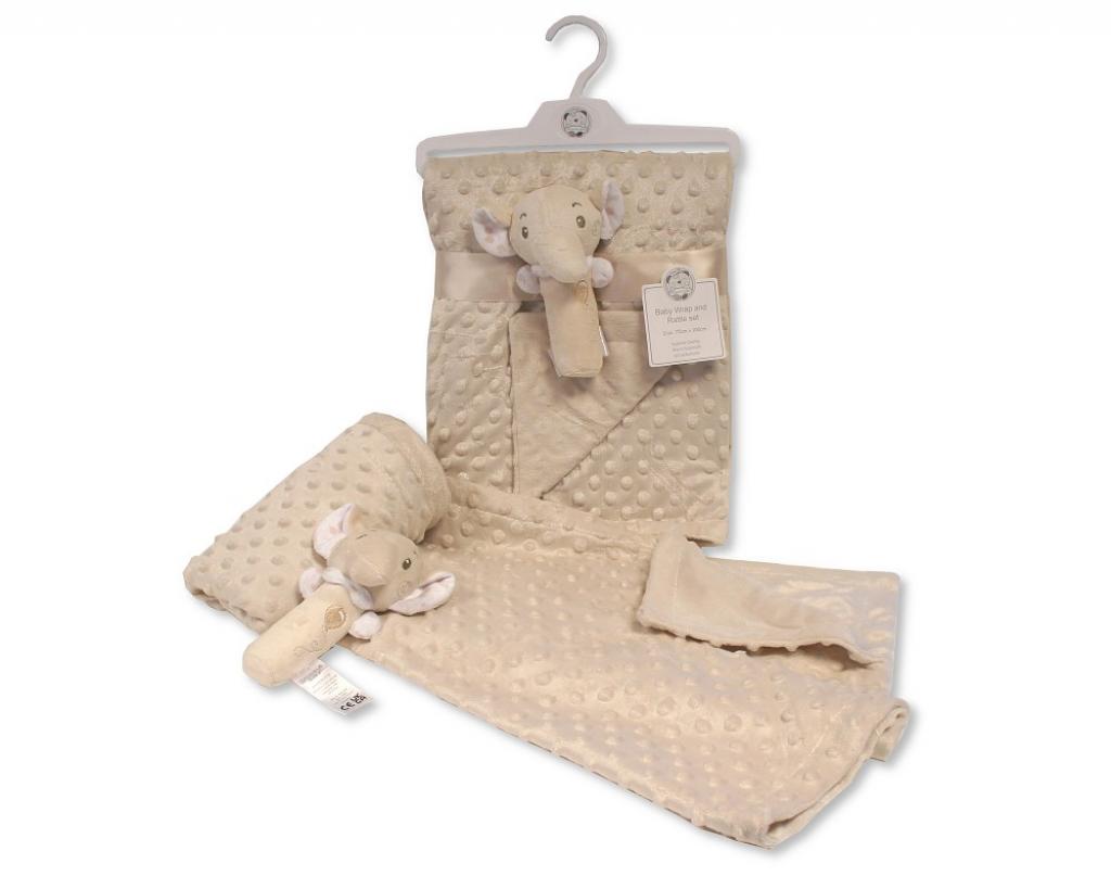Taupe Bubble Wrap & Elephant Stick Rattle Set – by Snuggle Baby (75 x 100cm) - Image 2