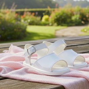 Patent White Hard Sole Sandal – by Bay Pod / Early Days (EUR 18–20.5)