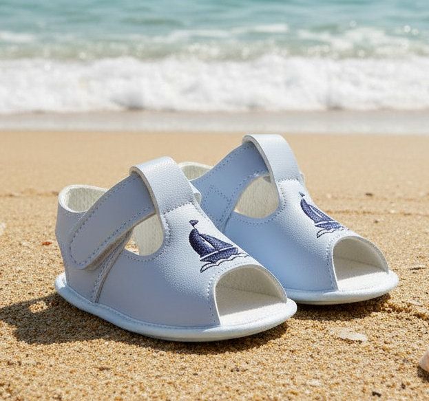 Sky/Navy “Boat” Soft Sole Sandals – by BayPods / Early Days (0–18 Months)
