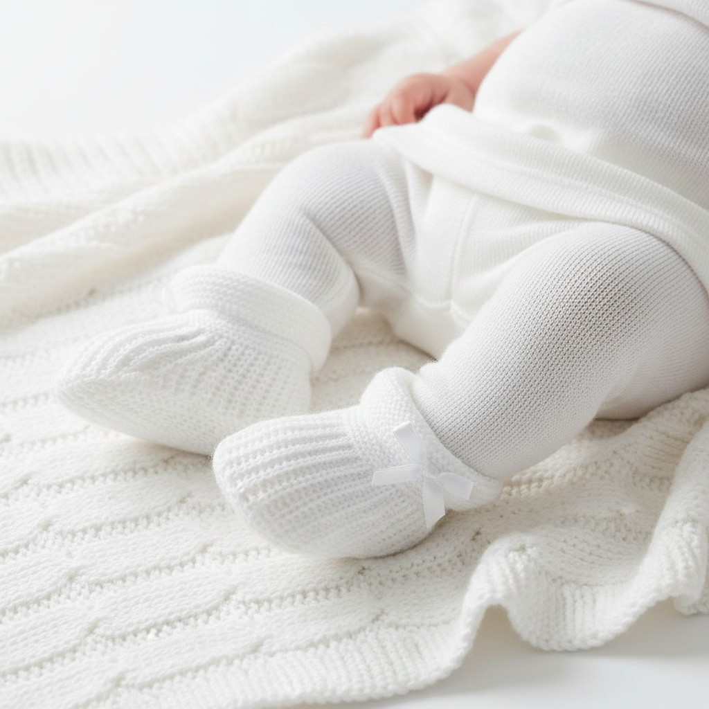 White Bow Knit Booties – by Soft Touch (Newborn+)