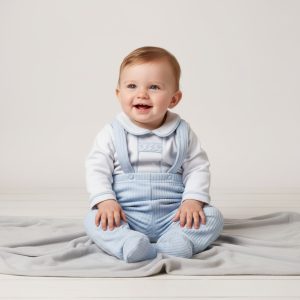 Sky Ribbed Velour Dungaree Set – by Rock-a-Bye Boutique (0–9 Months)