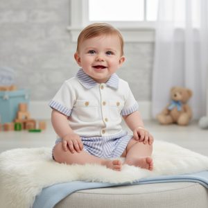 Blue & White Oxford Stripe Shorts Set – by My Little Chick (Newborn–6 months)