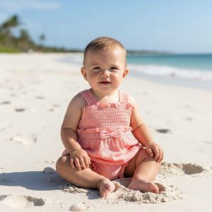 Pink Shirred Bows Muslin Romper – by My Little Chick (Newborn–6 Months)