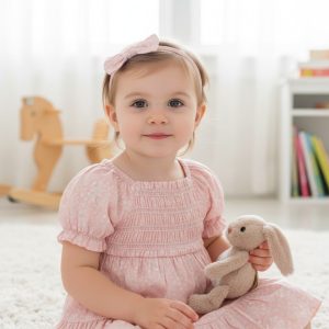Floral Pink Shirred Dress Set – by Willow & Whistle (12–24 Months)